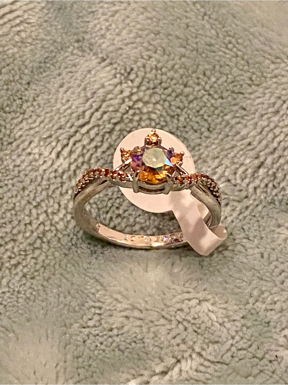 Iridescent sparkly silver ring sz 9